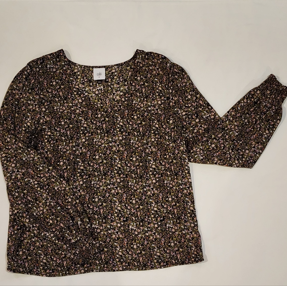 CAbi Black Floral Blouse